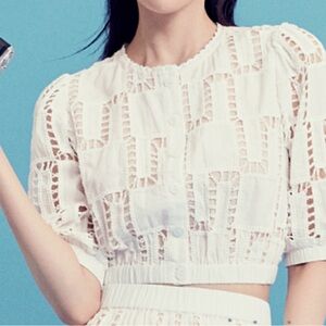 ba&sh White Cropped Lace Blouse